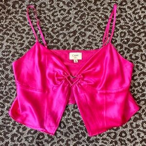 Cami NYC Rare Cropped Hot Pink Silk Cami w Silver Heart Detail, like new, size 4